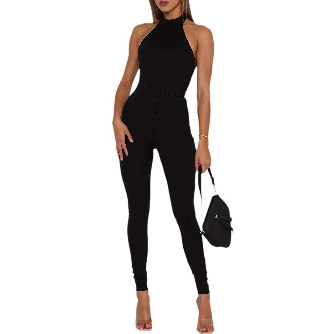 Women's Pure Color Halter Backless Jumpsuit – Sexy & Elegant